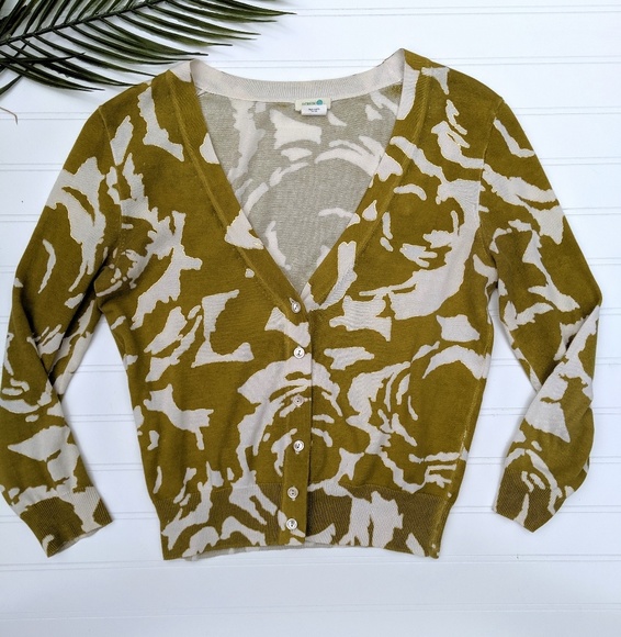 J. Crew Sweaters - J. Crew Green/Cream/Gold Cotton Cardigan